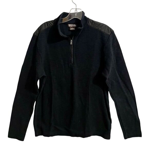Michael Michael Kors 1/4 Zip Ribbed Knit Pullover Black Medium Men Long … - Picture 1 of 7